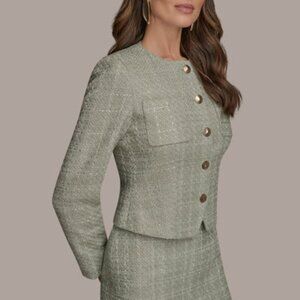 Donna Karan New York Womens Tweed Collarless Jacket Grey Plus Size 16 NEW